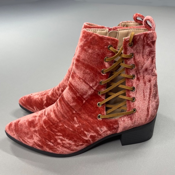 NEW Silver Circle Boots Womens 8 pink velvet leather lace ankle boot bootie boho - Picture 4 of 12